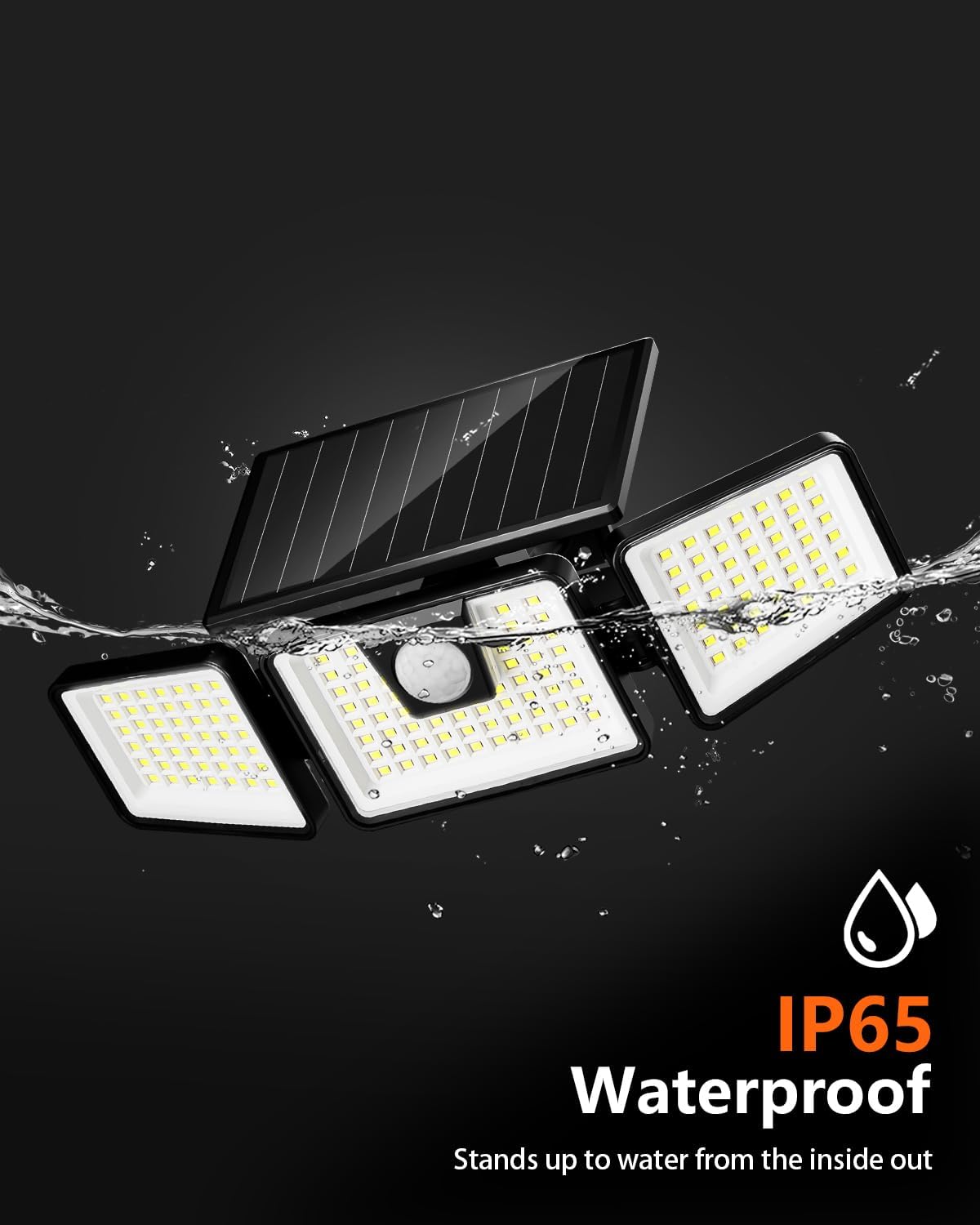 INCX Solar Lights Outdoor with Motion Sensor, 3 Heads Security Lights Solar Powered,