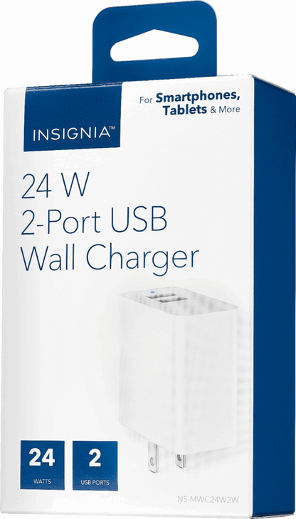 Insignia™ - 24 W 2-Port USB Wall Charger - White