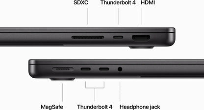 Apple - MacBook Pro 14" Ordinateur portable - puce M3 Pro etongami mpo na Intelligence ya Apple - Mémoire ya 18GB - GPU ya 14 noyau - SSD 512GB - Espace Noir 