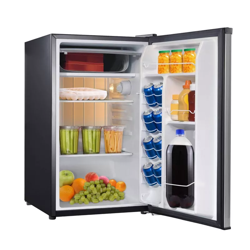 Whirlpool 4.3 cu ft Mini Refrigerator Stainless Steel WH43S1E: Compact Dorm Fridge, Energy Star, Reversible Door, 2 Shelves