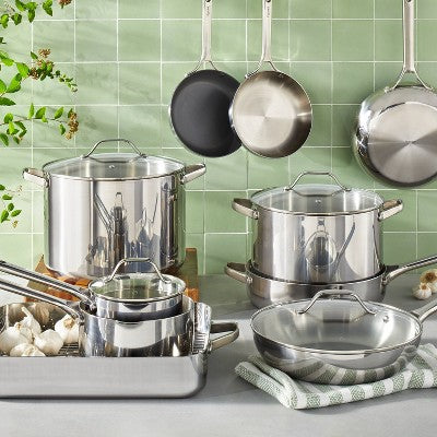 12pc Stainless Steel Cookware Set with 6pc Pan Protectors Silver - Figmint™