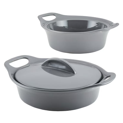 Rachael Ray Ceramic Casserole Bakers with Shared Lid Set, 3-Piece