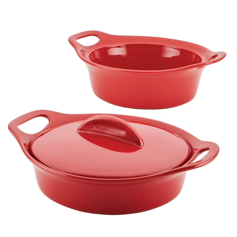 Rachael Ray Ceramic Casserole Bakers with Shared Lid Set, 3-Piece